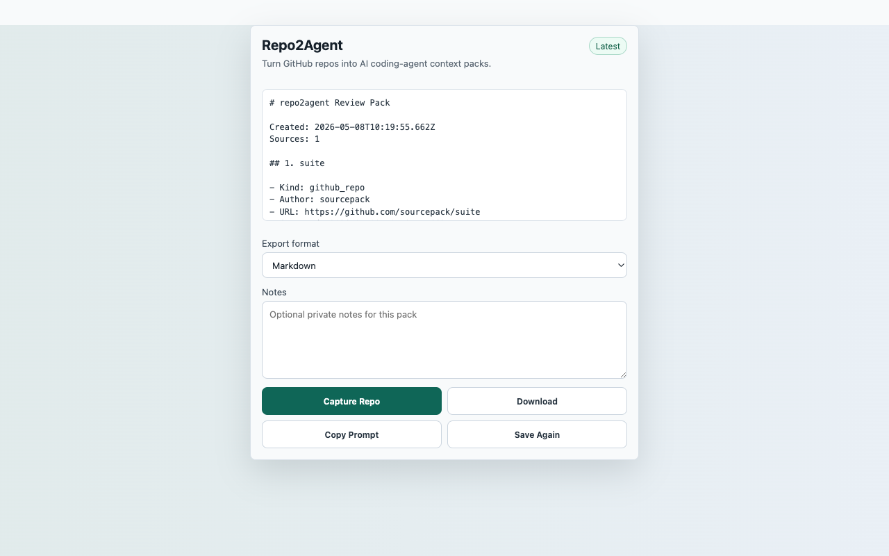 Repo2Agent extension popup screenshot